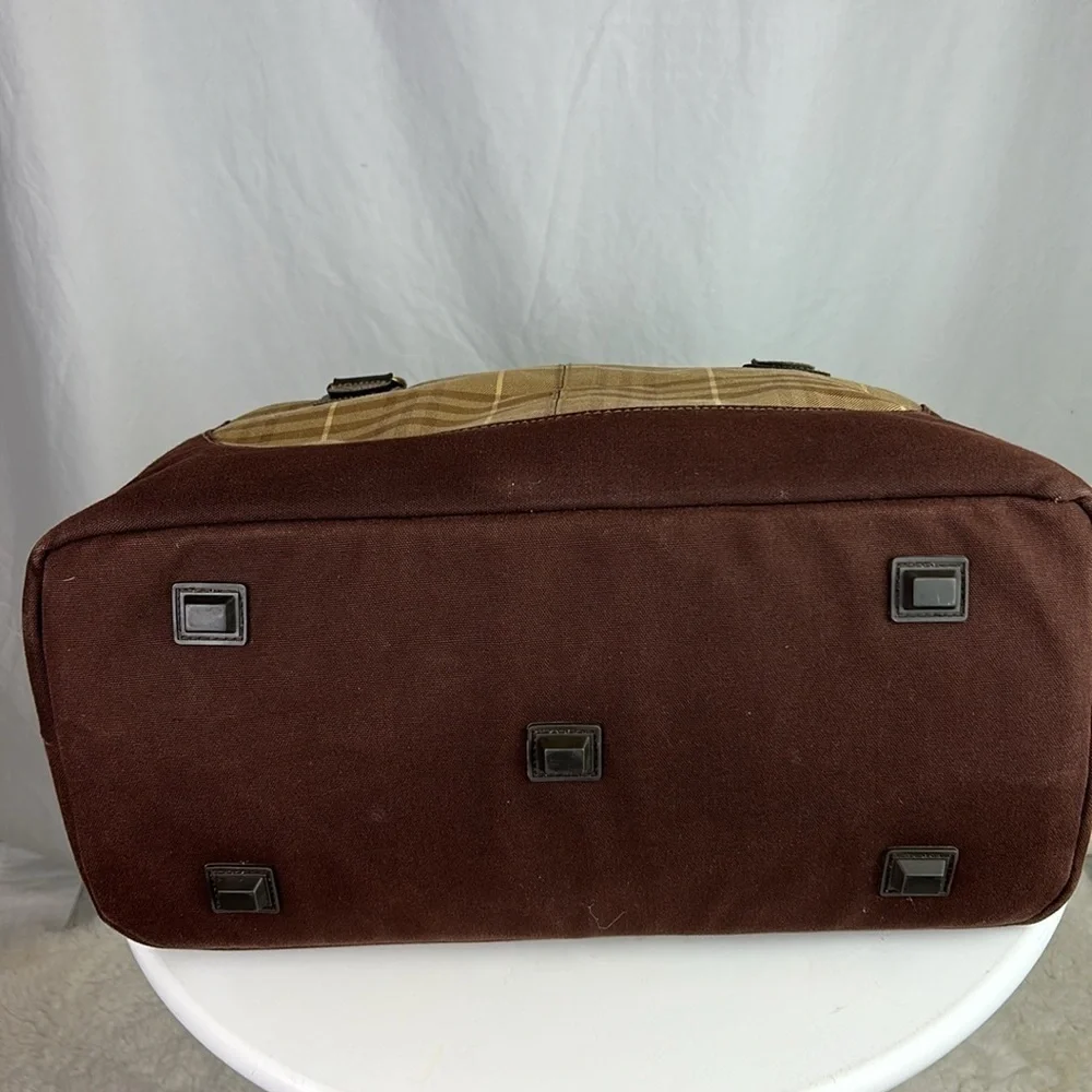 Eddie Bauer Classic Vintage Plaid Traveler Bag Luggage  Leather Trim & H…